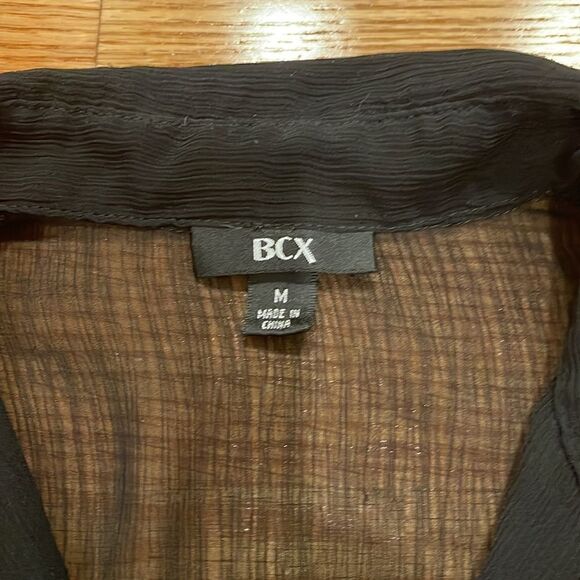 BCX Black Sheer Button Down Blouse M - Picture 2 of 3